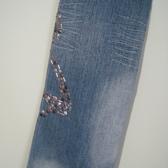 YOUNIQUE Women's Jr Size 5 Embellished Low Rise Y2K Vtg Flare Bootcut Blue Jeans - Picture 6 of 8